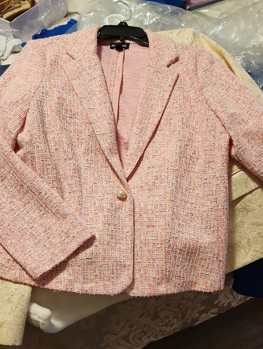 M&M'S Pink Tweed Pearl-Button Blazer
